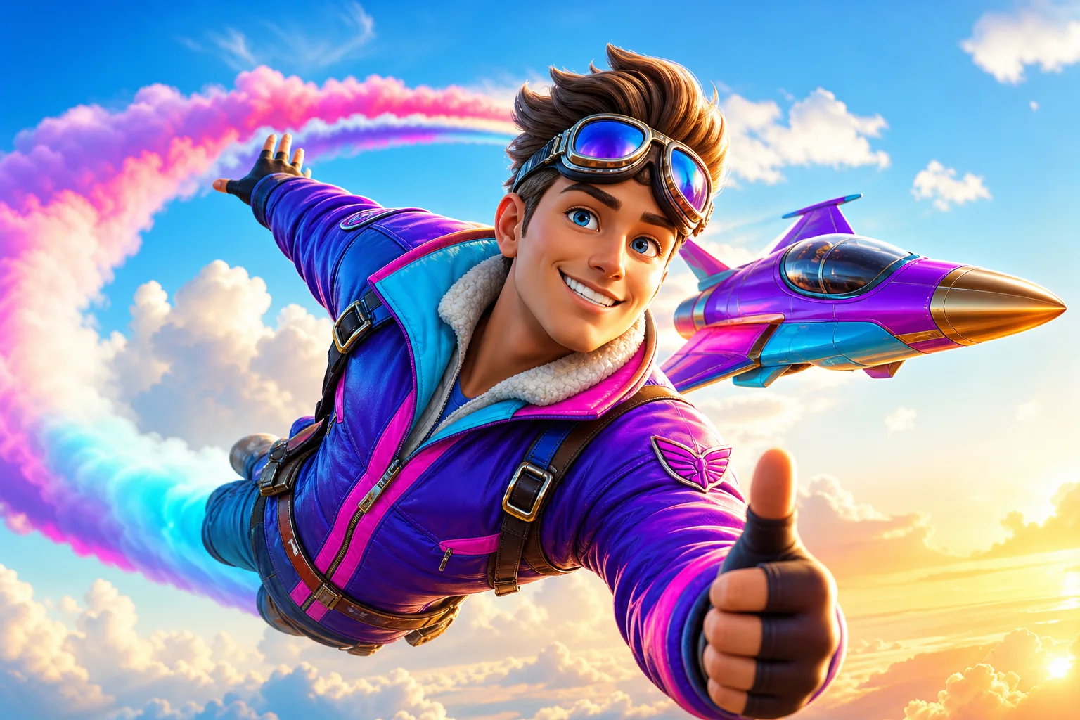 SkyGaming aviator ace soaring through a bright sky